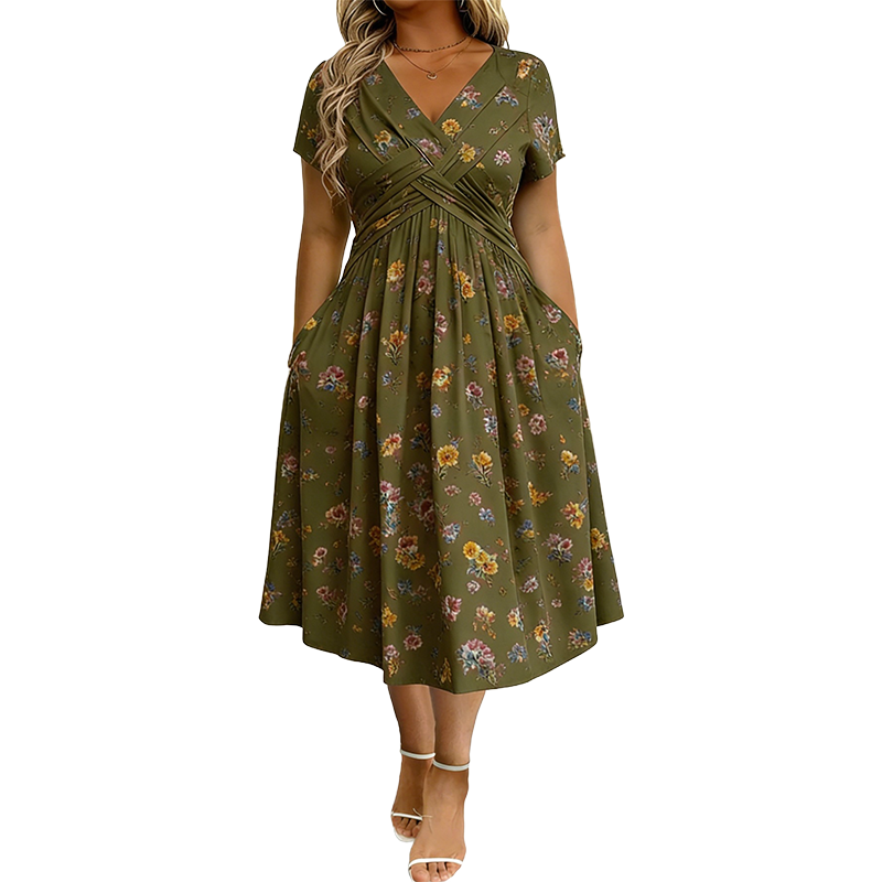 😍2026 NEW SALE-50% OFF😍Women's V-Neck Floral Print Dress with Twist Waist