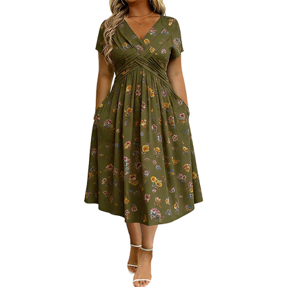😍2026 NEW SALE-50% OFF😍Women's V-Neck Floral Print Dress with Twist Waist