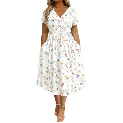 😍2026 NEW SALE-50% OFF😍Women's V-Neck Floral Print Dress with Twist Waist