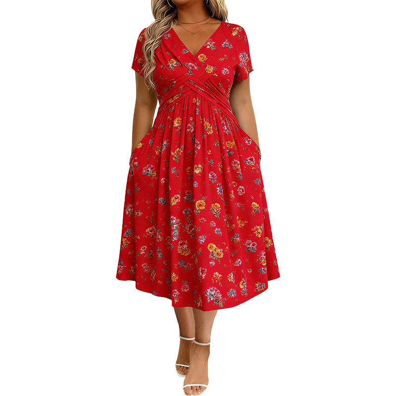 😍2026 NEW SALE-50% OFF😍Women's V-Neck Floral Print Dress with Twist Waist